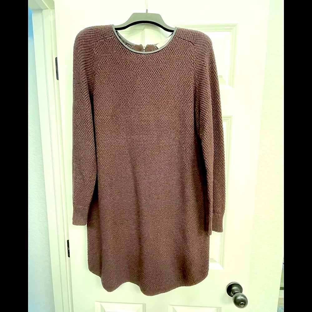 Maroon Sweater Dress with Black Trim